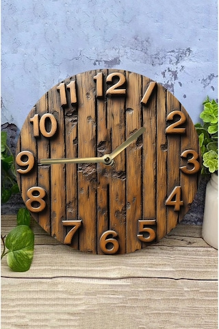Rustik Ahşap Desenli 3d Görünümlü Mdf Duvar Saati 33 Cm Sdw86 Renkli