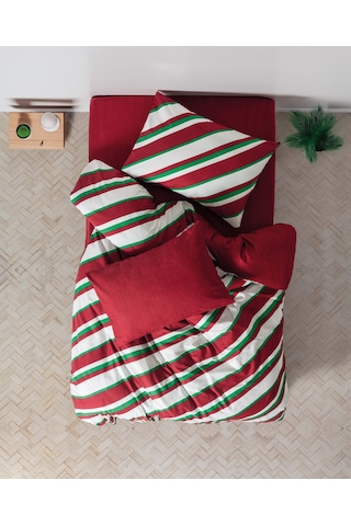 Cozy Home Festive Tek Kişilik Lastikli Çarşaflı Nevresim Takımı Merry Kırmızı Kırmızı
