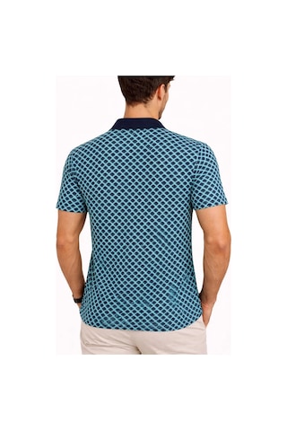 Erkek Pike Kumaş Polo Yaka Desenli Tişört Kısa Kol Yazlık T-shirt - Turkuaz Çok Renkli
