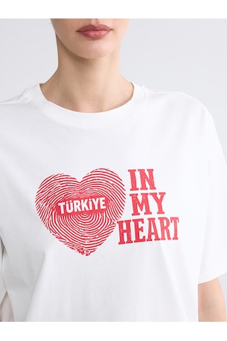 Lc Waıkıkı Beyaz Bisiklet Yaka Türkiye Baskılı Kadın Tişört