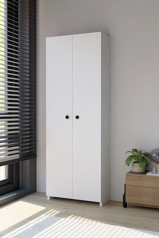 Alpaevmobilya 150 Cm 2 Kapaklı 5 Raflı Geniş Çok Amaçlı Yatak Odası Kıyafet Dolabı Düzenleyici Ve Organizer Beyaz