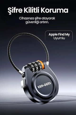 Ven-dens Vd-tag006 Find My Uyumlu Akıllı Eşya Takip Cihazı, Şifre Kilitli Kayıp, Siyah