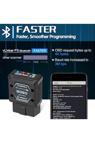 Vgate Vlinker Fs Bluetooth Obd2 Tanılama Tarama Cihazı, Apple iOS Uyumlu, Android Ve Windows İçin Obdıı Araç Kod Okuyucu