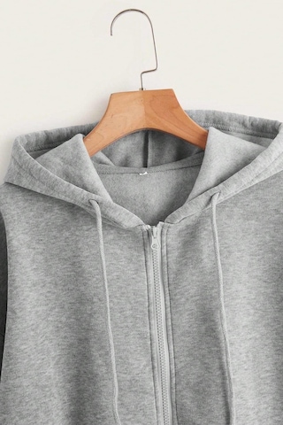 Fermuar Kapüşonlu Sweatshirt Gri