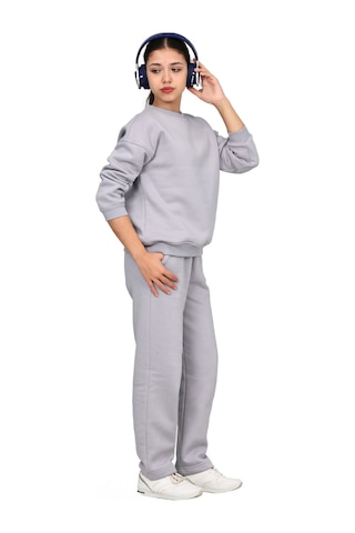 Erdem Kıds Unisex Kız-erkek Çocuk 3 İplik Şardonlu Pamuklu Basic Bisiklet Yaka Okul Eşofman Takımı Gri Gri