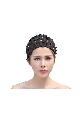 Siyah Vintage Çiçekli Yüzme Boneleri Kadın Şık Yüzme Boneleri D Siyah