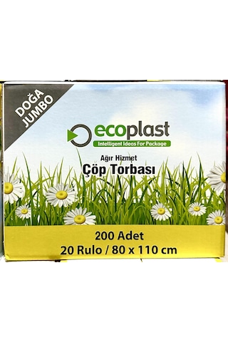 Ecoplast Jumbo Boy Siyah Çöp Torbası Poşeti - 300 G - 90 Litre - 80 x 110 CM / 10 Adetlik 3 Rulo