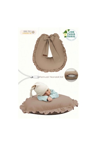 Mordesign Fırfırlı Emzirme Yastığı, Bebek Destek Minderi, Hamile Yastığı, Pamuk Kumaş, Ruffle Seri, Kapiçino Zg10196