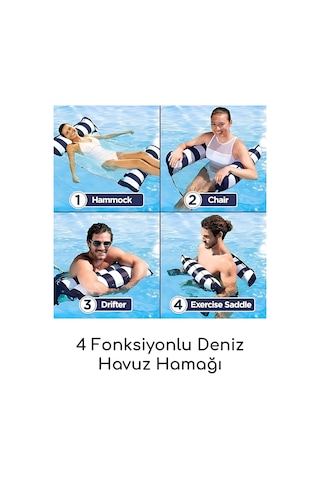 Fileli Premium Deniz Havuz Hamağı 4 Fonksiyonlu Havuz Deniz Yatağı 130x70 Cm Lacivert