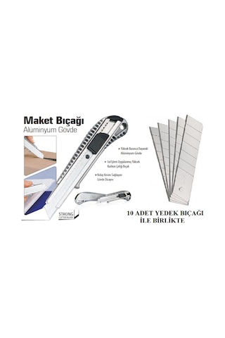 Bay-Tec Alümniyum Metal Falçata Maket Bıçağı + 10 Adet Yedek