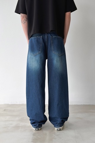 Flaw Çizgili Baggy Jean-29096 Lacivert
