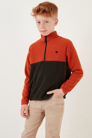 Lela Yumuşak Dokulu Yarım Fermuarlı Renk Bloklu Dik Yaka Unisex Çocuk Polar 5905004 Orange-Antrasit
