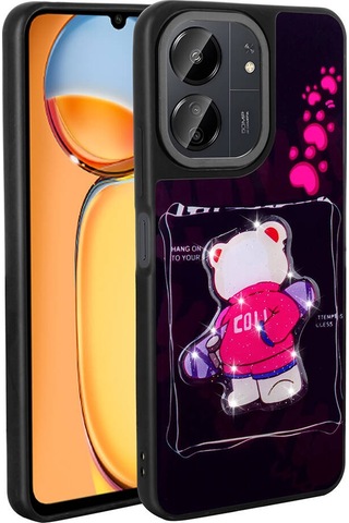 Xiaomi Poco C65 Kılıf Parlayan Kabartmalı İkonik Figürlü Zore Amas Silikon Kapak Siyah