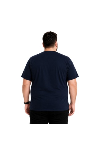 Battal Moda Erkek Büyük Beden Lacivert Bisiklet Yaka Kısa Kollu Overcome Tişört 3xl-4xl-5xl-6xl