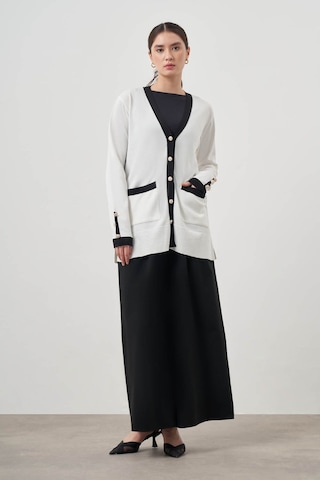 Mizalle Şeritli Rayon Ekru Hırka Ekru