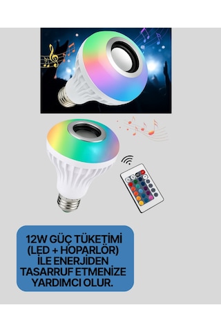 Bluetooth - 733 - Hoparlörlü Led Ampul 12w - Muratech - Enerji Tasarruflu