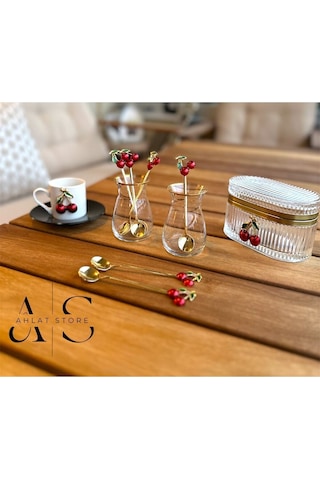 Store 6 Adet Kirazlı Kaşık Kirazlı Çay Kahve Kaşığı Kokteyl Karıştırıcı Tatlı Kaşığı Çok Renkli