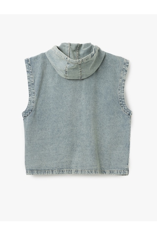 Koton Kapüşonlu Fermuarlı Kapaklı Cepli Oversize Pamuklu Kolsuz Denim Yelek Açık İndigo 5sam50007nd Açık İndigo