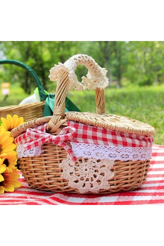 Cbtx Açık Dokuma Piknik Sepeti Pamuk Keten Kumaş Hasır S Kırmızı Izgara