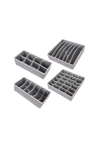 Fosenze Gri 4'lü Çok Bölmeli Giyim Organizer Seti: Alt Giyim, Çorap, Sütyen İçin Katlanabilir, Sporlu Kumaşlı Depolama Kutuları 6+7+8+24 Bölme Gri