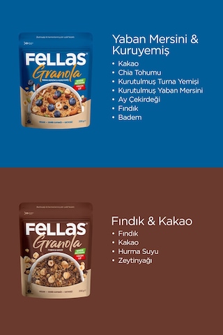 Fellas Granola 2'li Paket - Yaban Mersini & Kuruyemişli 200 G Fındık & Kakaolu 200 G