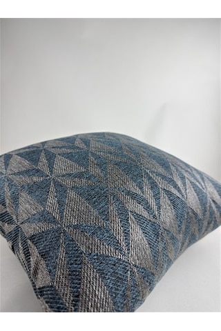 Mavi Geometrik Desenli Keten Kırlent Kılıfı 43x43 Cm Premium Collection Mavi - Gri