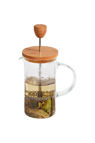 Bambu Kapaklı Cam French Press Isıya Dayanıklı Çay Ve Kahve Demliği, 600 Ml Şeffaf Cam, Paslanmaz Sku: Smg8690010549860 Açık Mavi