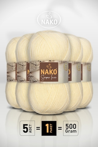 Süper İnci - 256 Krem - 5'li Paket - 100gr/260m - El Örgü İpi - Atkı Yelek Kazak İpi