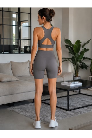 Cocosushicooo Kadın Spor Takım Yüksek Bel Biker Tayt Şort Ve Destekli Spor Büstiyer Takım Fitness Pilates Yoga Vizon Rengi
