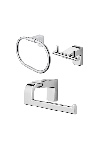 Premium Ikili Askılık Yuvarlak Havluluk Kapaksız Kağıtlık Set Krom