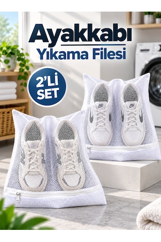 Ayakkabı Yıkama Filesi 38x38 Cm Fermuarlı Maxi Boy Ayakkabı Koruma Torbası Çamaşır Makinesi Filesi Beyaz