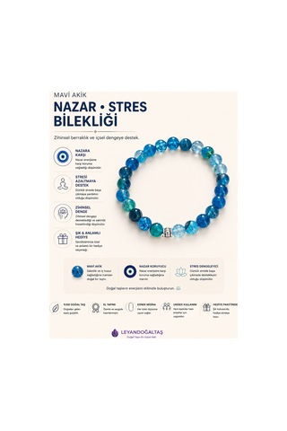 Mavi Akik Doğal Taş Bileklik 8 Mm Esnek Misinalı Unisex Mavi Mavi