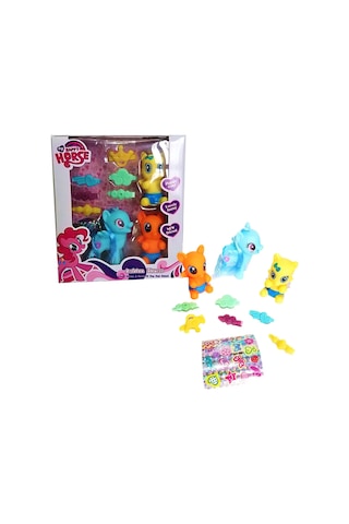 Sevimli Pony At Ailesi Ve Aksesuar Seti - Tokalı Stickerlı 3'lü Figür Oyuncak Hayvanlar