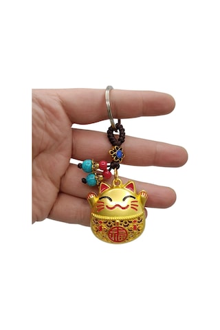 Maneki Neko Pirinç Anahtarlık Sevimli Şişman Feng Shui Şans Noprnc03 Gümüş