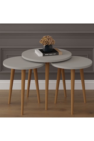 3 Lü Yuvarlak Zigon Sehpa Ahşap Ayaklı-sehpa01-kül Gri