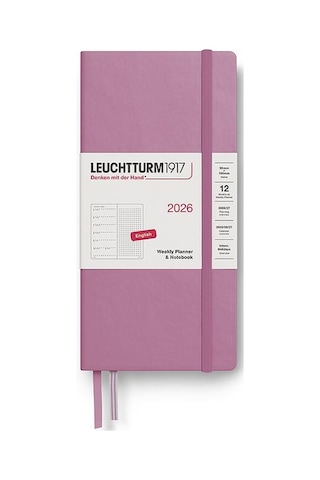 Leuchtturm 1917 Weekly Planner & Ajanda Defter Noktalı Wallet B6+ X A6 2026, Dusty Rose, English 372879 Pembe
