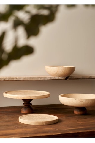 Bella Maison Ephesus Traverten Ayaklı Sunum Kasesi Naturel 25 Cm