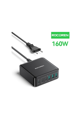Rocoren 160w 3 Type-c Ve 3 Usb-a 6 Portlu Şarj Cihazı Laptop Uyumlu Gan Masaüstü Şarj İstasyonu