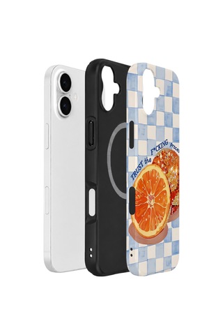 Apple iPhone Uyumlu 17 Vorian Çift Katmanlı Magsafe Kılıf Orange Press Collage