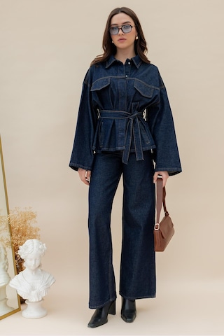 İkrafashion Koyu Lacivert Denim Takım: Şık Ve Konforlu Günlük Stil Denim Denim