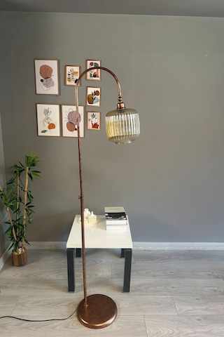 Mopa Bal Rengi Cam Lambader Patina Gövde Dekoratif Metal Oturma Odası Zemin Lambası Natural