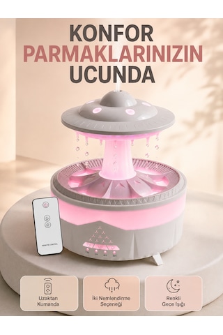 350 Ml Ufo Tasarımlı Ultrasonik Hava Nemlendirici Yağmur Efektli Gece Lambası Sarı