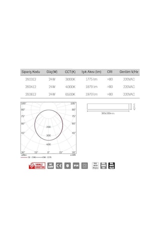 Lamptime Sıva Üstü Slim Led Downlight Siyah 24W Kare 6500K 26361 Siyah
