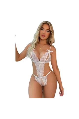 Büyük Beden Özel Bölgesi Açık Fantazi Gecelik Beyaz