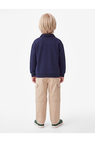 Koton Uzun Kollu Kanguru Cepli Nakış Detaylı Oversize Polo Yaka Sweatshirt Lacivert 7wmb10058tk