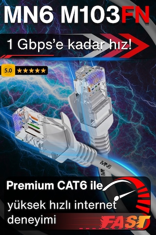 Mn6 M103fn 10 Metre Internet Kablosu/gigabit Destekli-utp-cat6/iç Mekan Uyumlu-ethernet Kablosu 10 Metre 10 Metre