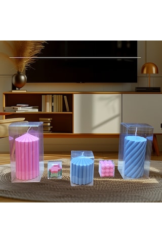 Kokulu Doğal Beyaz Mavi Pembe Yeşil Renk 5li Dekoratif Mum Çok Renkli
