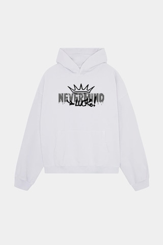 Unisex Beyaz Kapüşonlu Sweatshirt - Luck Baskılı Oversize Hoodie Beyaz