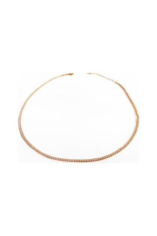 1,5 Mm Taşlı Gümüş Suyolu Choker Kolye Rose Gold