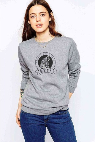 Göktürk Tengri Biz Menen Baskılı Gri Kadın Sweatshirt
